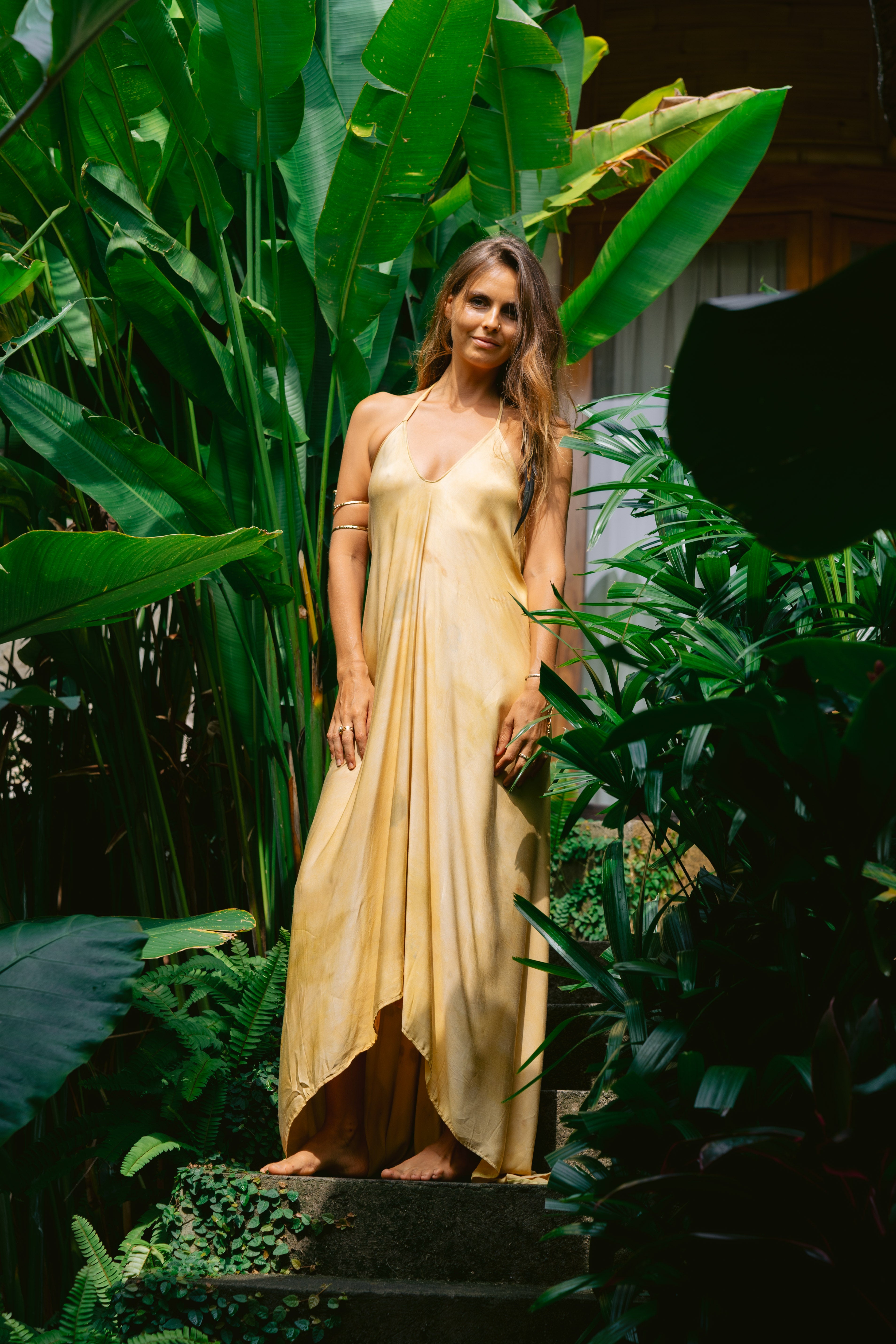 The Goddess – Golden Yellow  Eco Vero Friendly Print Dress